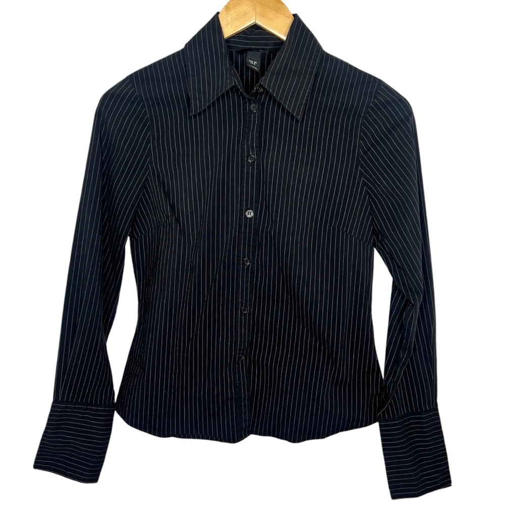 H&M Black White Collared Button Up Blouse Size 6 - Picture 1 of 5